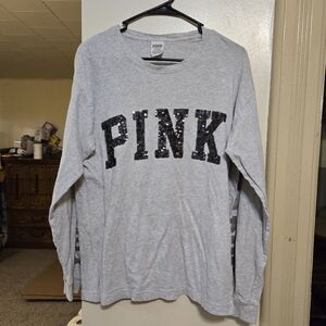 Victoria's Secret grey & black bling sequin ls tee size large in great condition